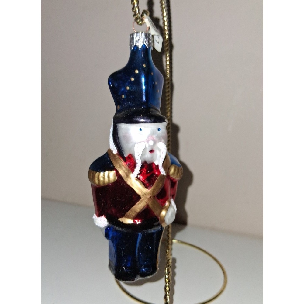 Pier 1 Poland Blown Glass Nutcracker Soldier Christmas Ornament 5.5"
